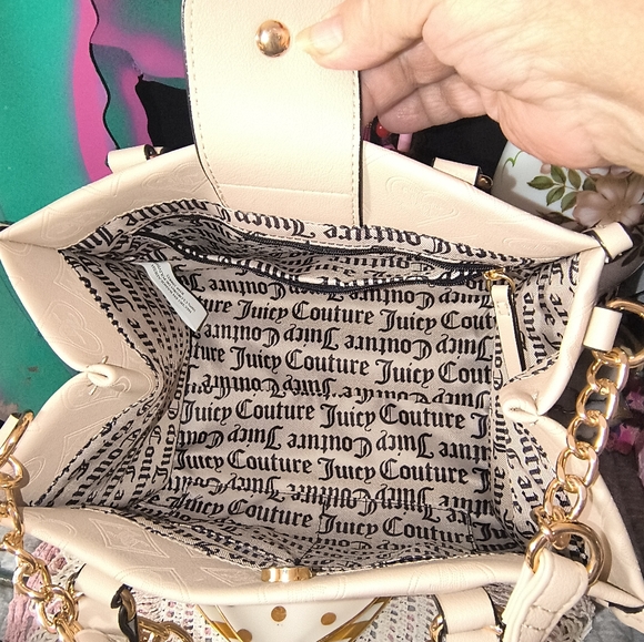 Juicy Couture Sandstone Mini Tote Gold Chain With Charms Padded Handles & Strap - Picture 9 of 11